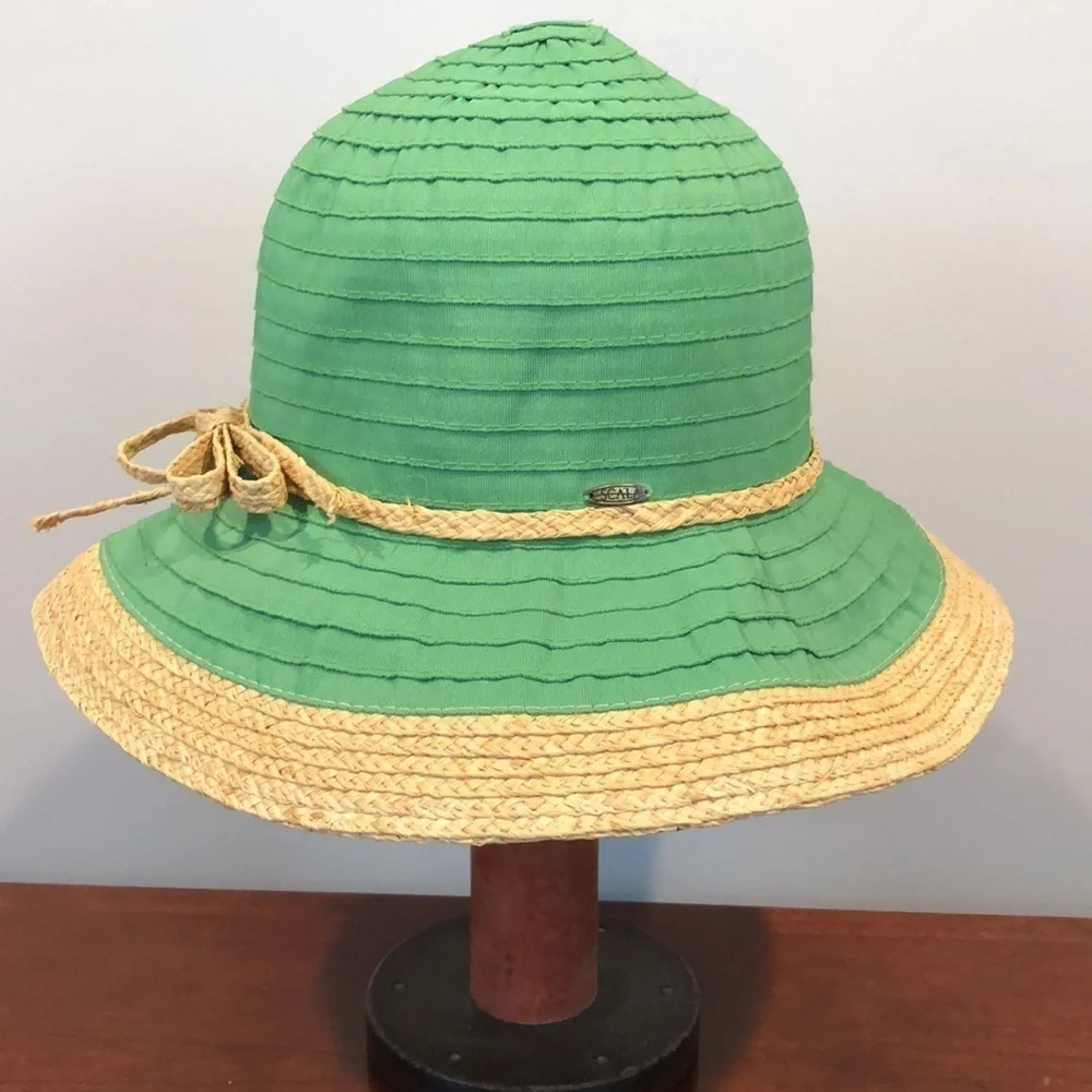Scala Collection Green Straw Floppy Bucket Sun Hat
